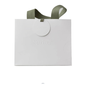 White custom paper bags:hot stamping foil,spot uv,grosgrain handles,knotted